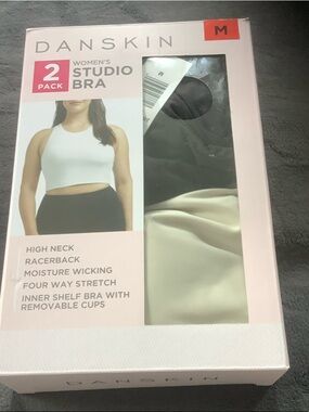 Danskin Women's 2-Pack Studio Bra in Black Salt and Moonbeam